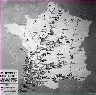 Premire carte figurant des tracs de chemins en France due  Francis Salet (1937)