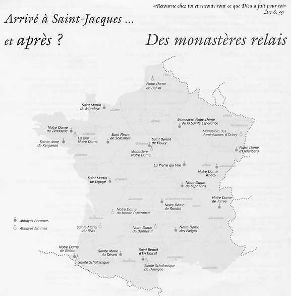 carte des monastres relais pour les plerins de Saint-Jacques